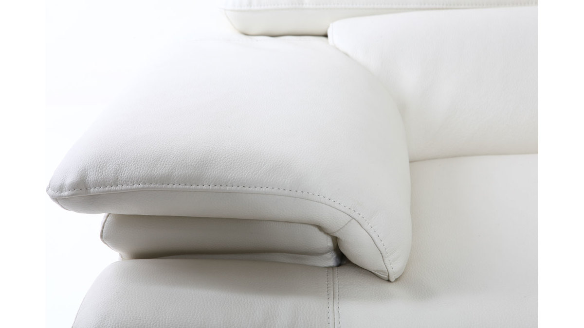 Canapé design avec têtières ajustables 3 places cuir blanc et acier chromé EWING