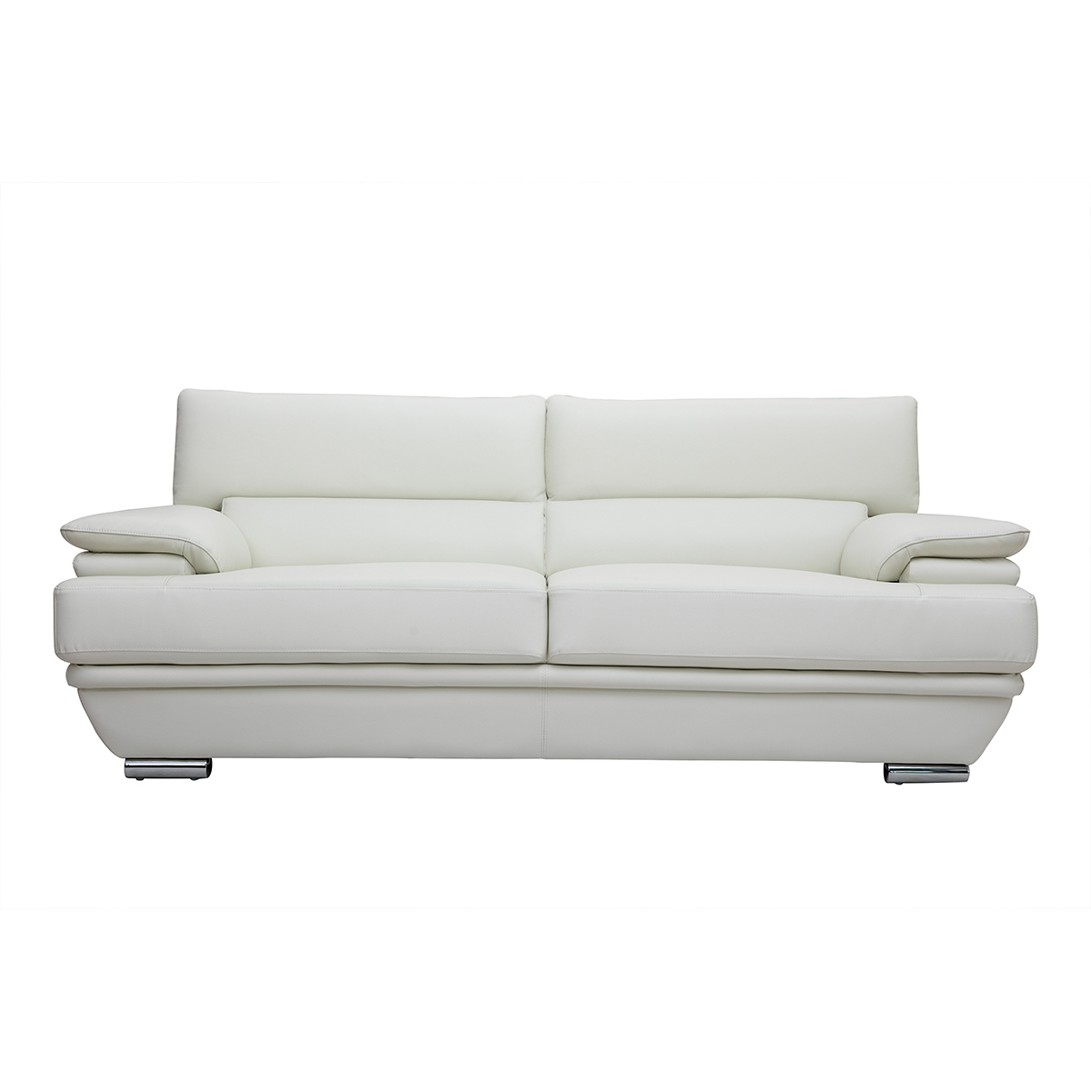 Canapé design avec têtières ajustables 3 places cuir blanc et acier chromé EWING vue1