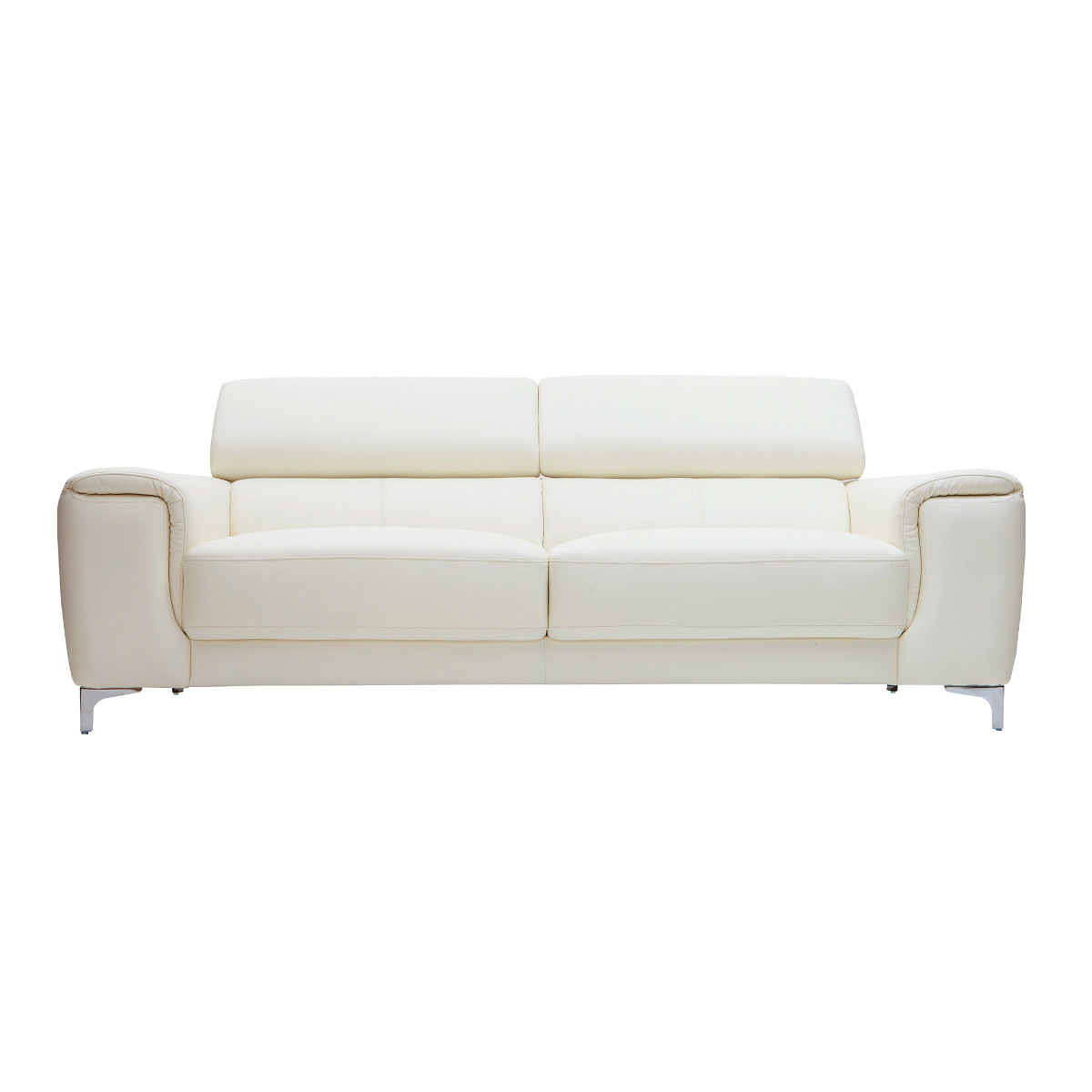Canapé design avec têtières ajustables 3 places cuir blanc et acier chromé NEVADA vue1