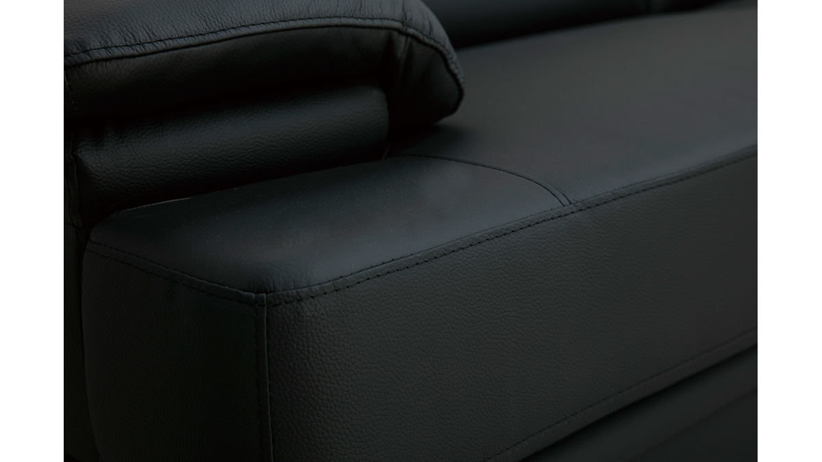 Canapé design avec têtières ajustables 3 places cuir noir et acier chromé EWING