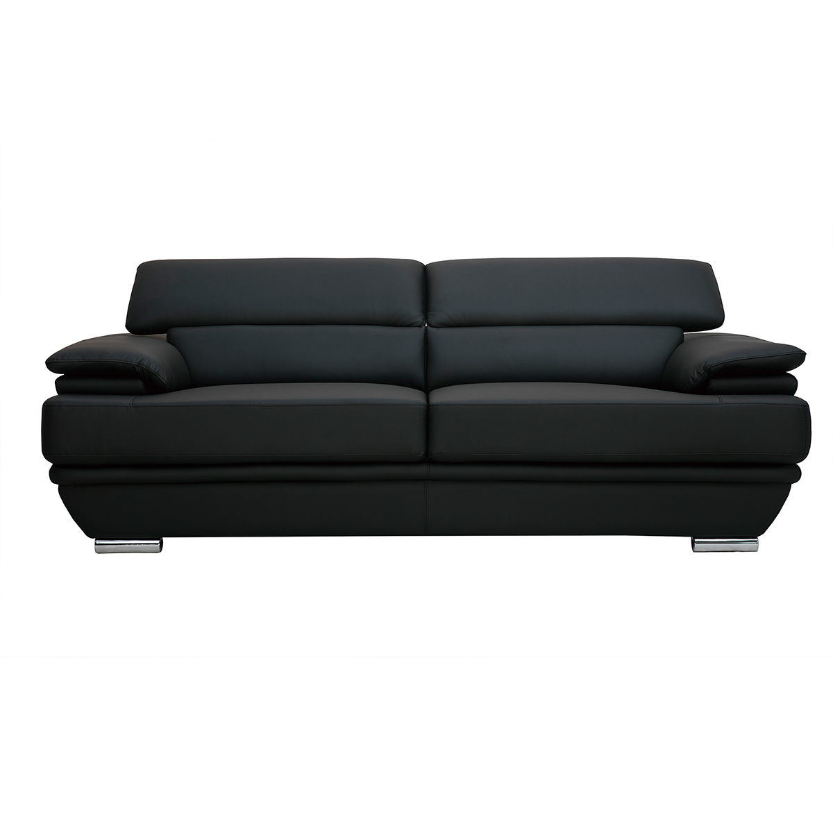 Canapé design avec têtières ajustables 3 places cuir noir et acier chromé EWING vue1