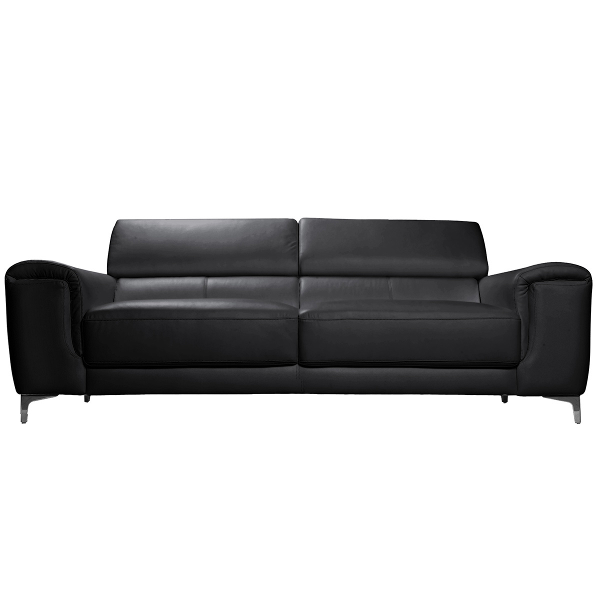 Canapé design avec têtières ajustables 3 places cuir noir et acier chromé NEVADA vue1