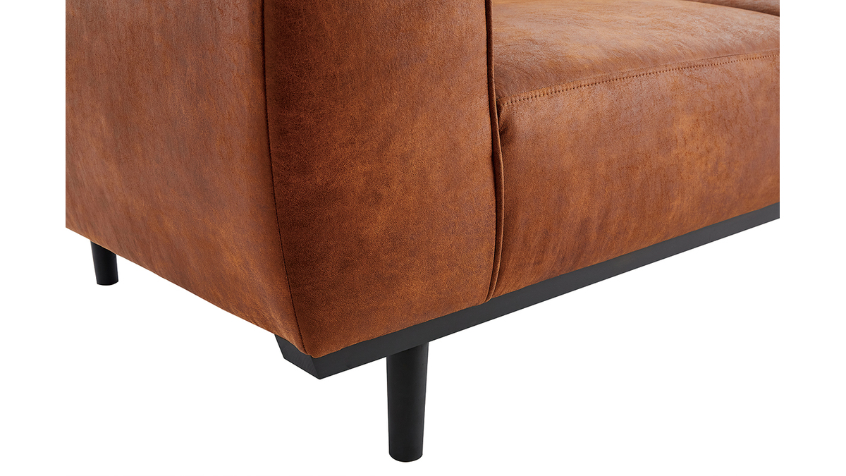 Canapé design en cuir aspect vieilli marron cognac 2-3 places MORRIS