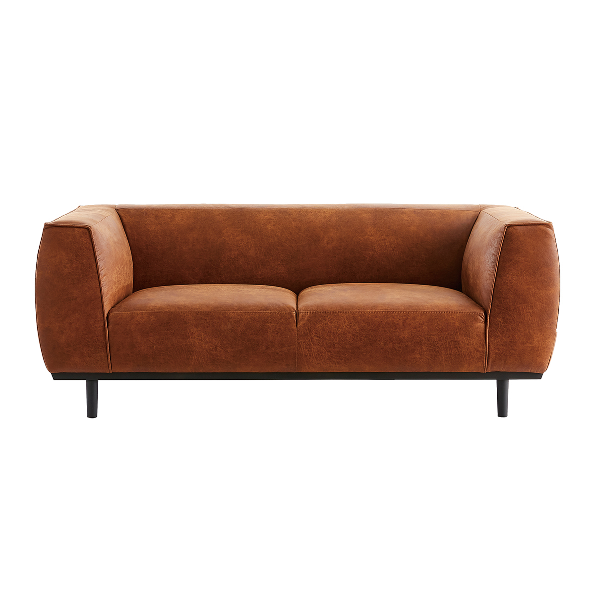 Canapé design en cuir aspect vieilli marron cognac 2-3 places MORRIS vue1