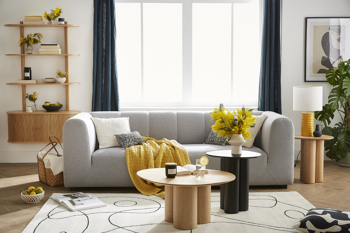 Canap� design en tissu effet velours textur� gris 3-4 places OLIVEIRO