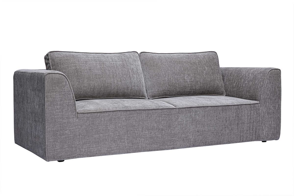 Canap� design 3 places en tissu effet velours textur� gris, vue de 3/4