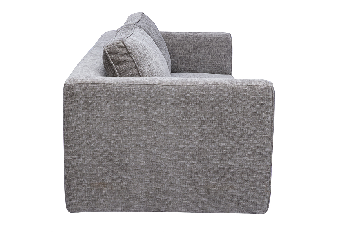 Canap� design 3 places en tissu effet velours textur� gris, vue de profil