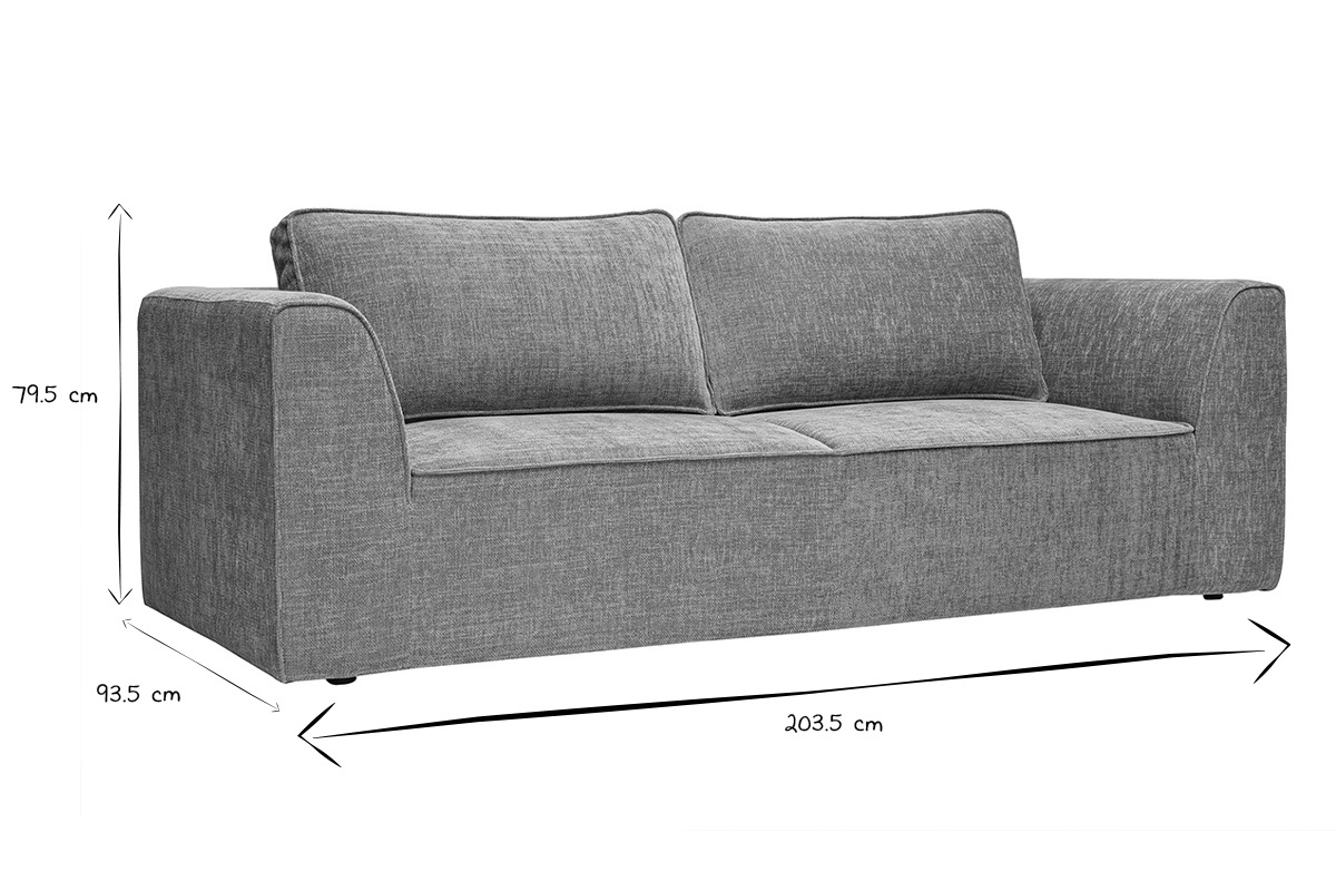 Dimensions du canap� design GRAMMY 3 places en noir et blanc : 203.5 cm x 93.5 cm x 79.5 cm.