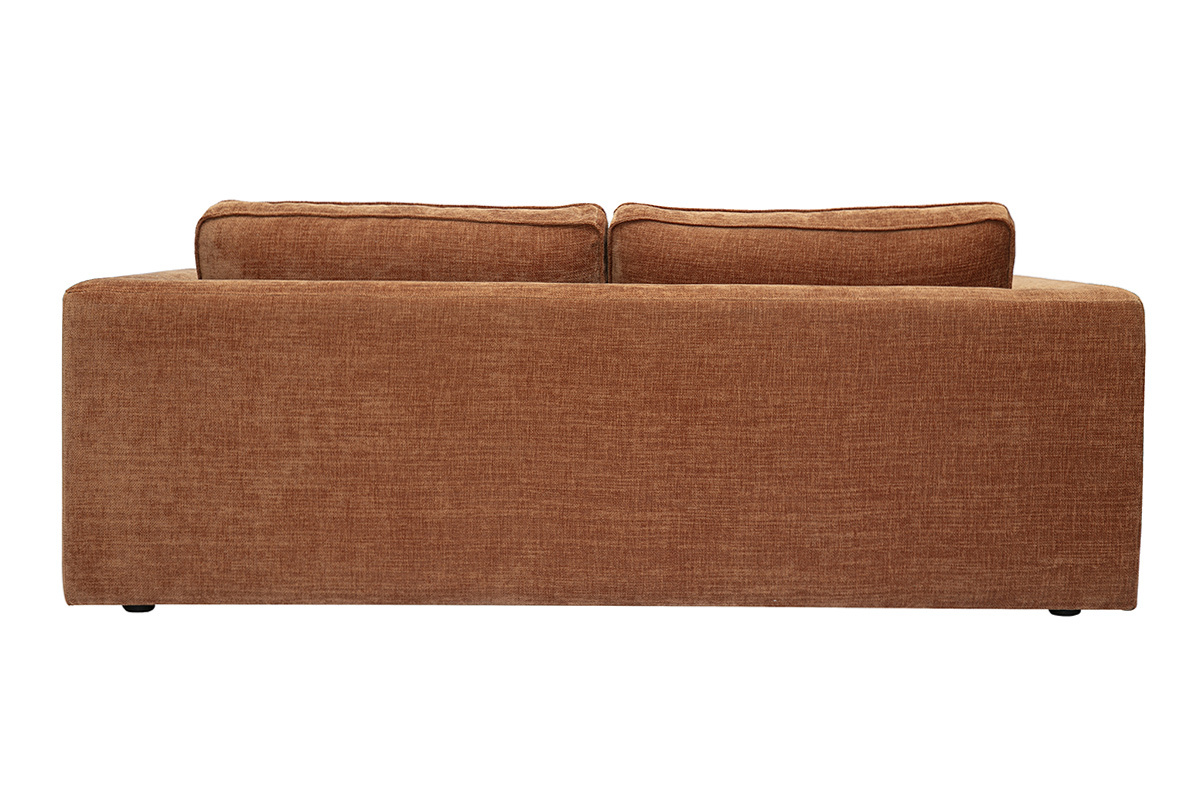 Canap� 3 places en tissu effet velours textur� terre br�l�e, vue de dos