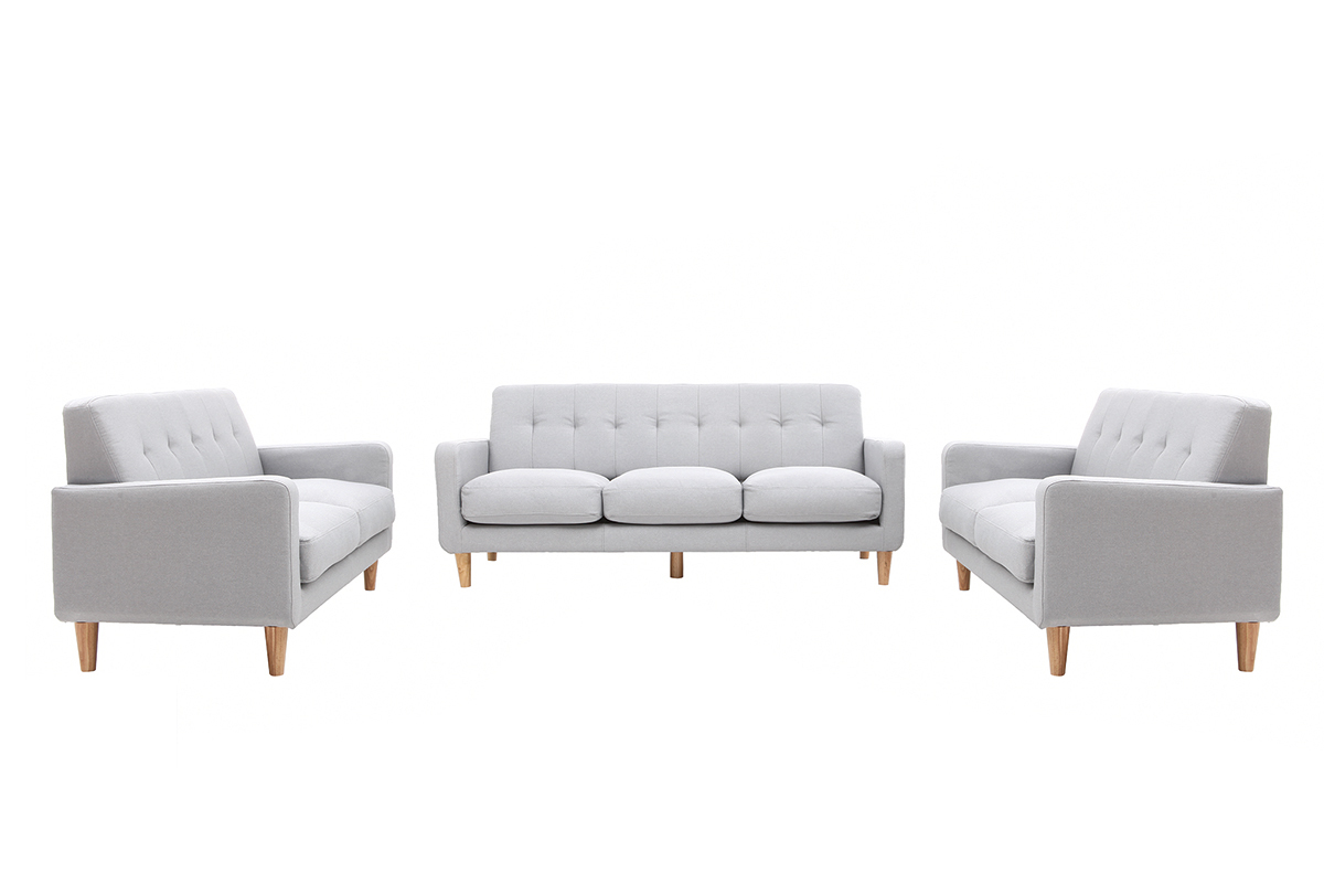 Canap design scandinave tissu gris clair 3 places LUNA