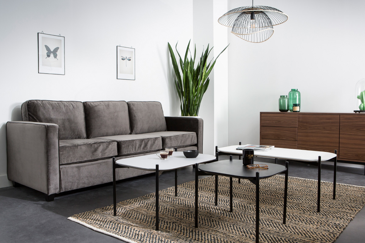 Canap� design velours gris fonc� 3 places BROOKLYN