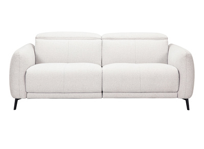 Canap&eacute; &eacute;lectrique 3 places avec t&ecirc;ti&egrave;res ajustables et repose-pieds en tissu effet velours textur&eacute; beige et m&eacute;tal TIGNES