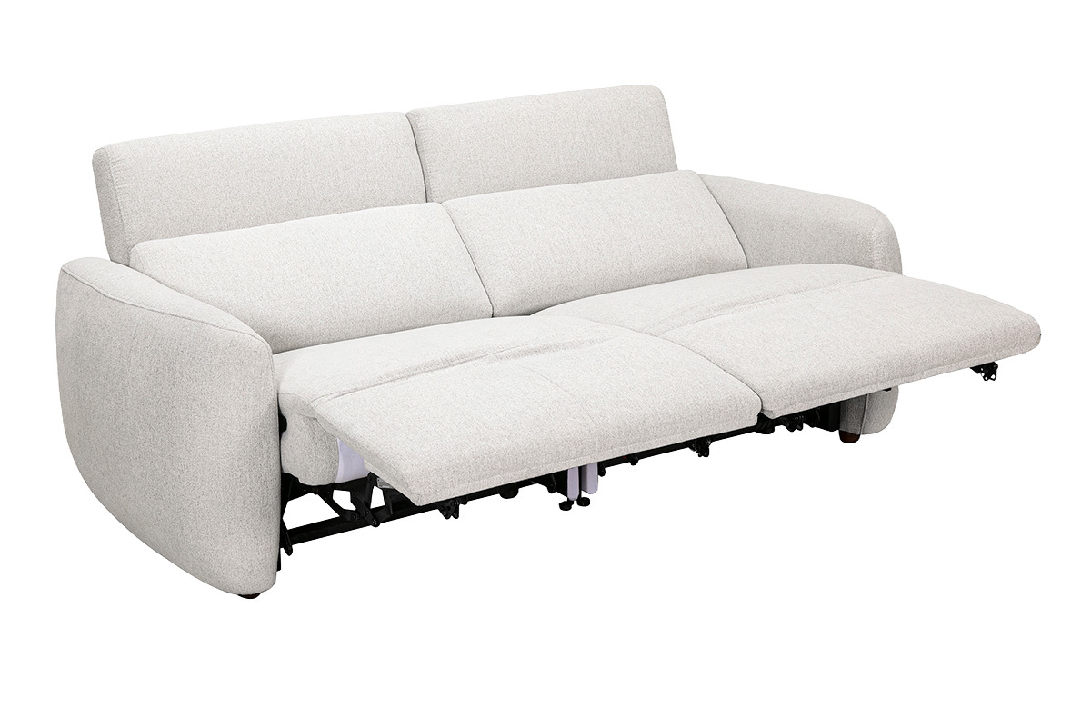 Canap� �lectrique 3 places beige avec t�ti�res ajustables et repose-pieds d�ploy�s