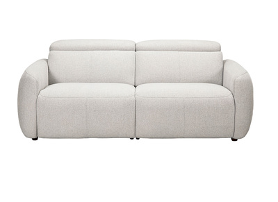 Canap&eacute; &eacute;lectrique 3 places avec t&ecirc;ti&egrave;res ajustables et repose-pieds en tissu effet velours textur&eacute; beige MORZINE
