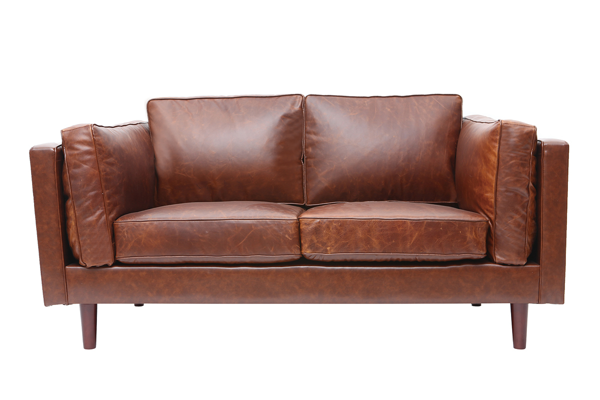Canap� en cuir vintage 2 places marron CURTIS - cuir de vache