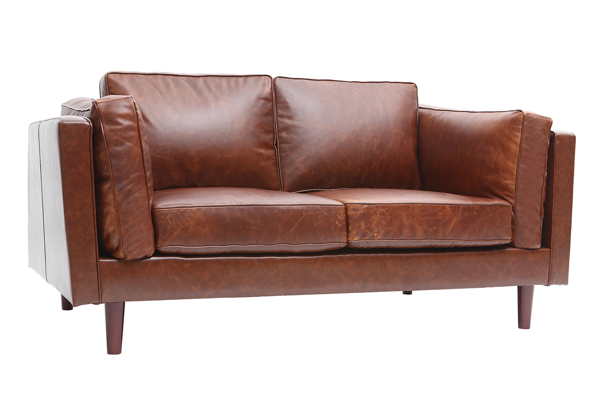Canap� en cuir vintage 2 places marron CURTIS - cuir de vache