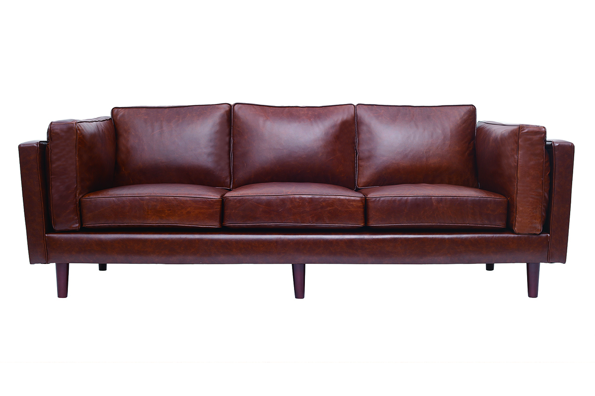 Canap en cuir vintage 3 places marron CURTIS - cuir de vache