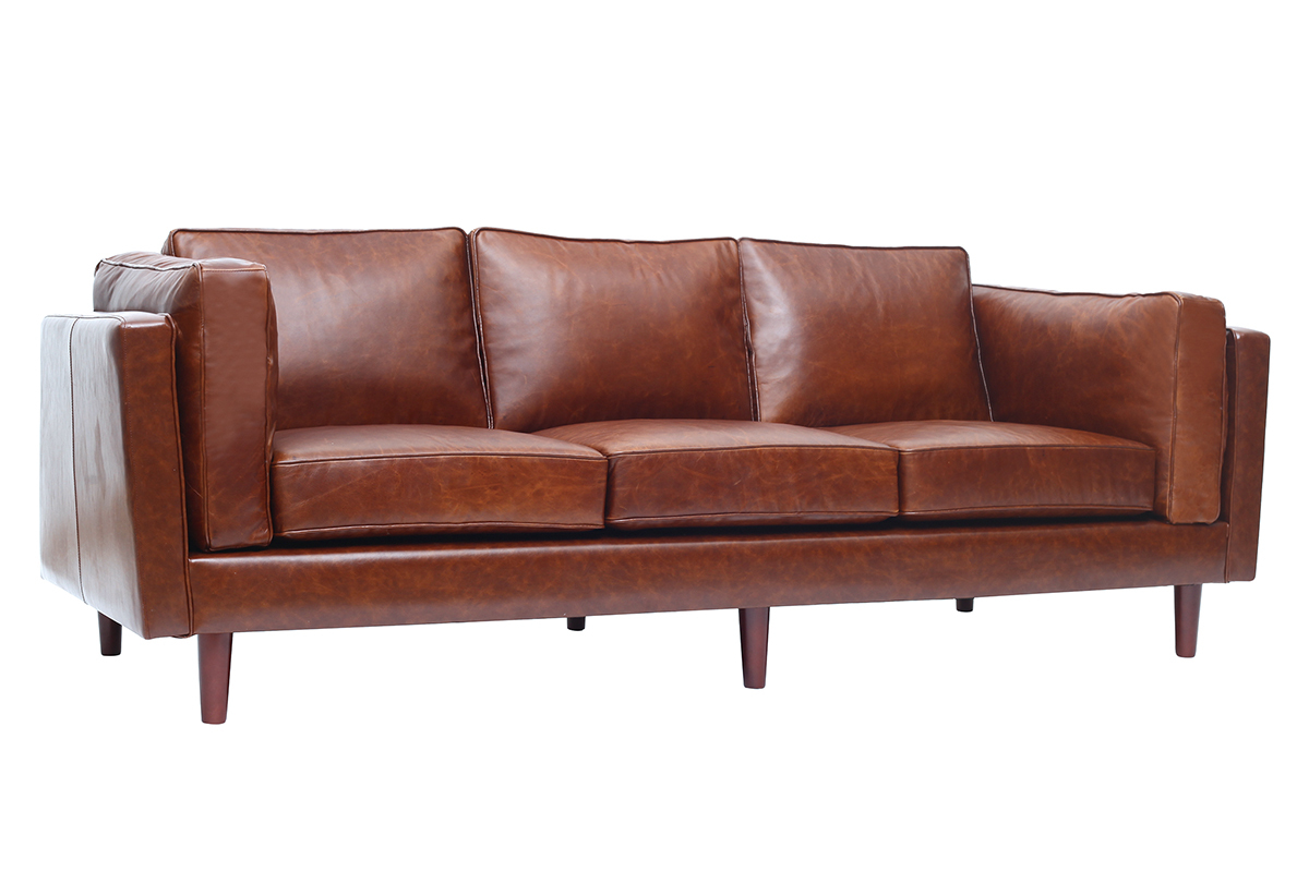 Canap en cuir vintage 3 places marron CURTIS - cuir de vache