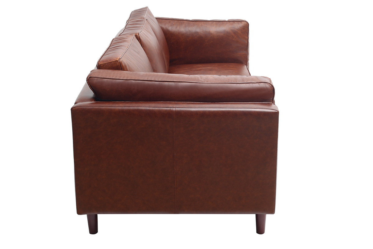 Canap en cuir vintage 3 places marron CURTIS - cuir de vache
