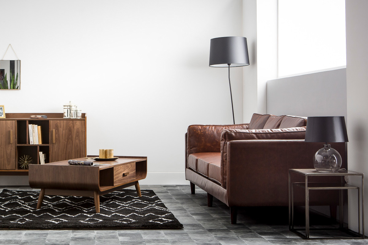 Canap en cuir vintage 3 places marron CURTIS - cuir de vache