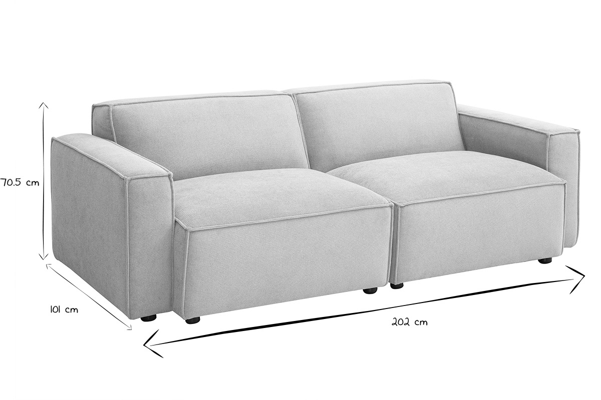 Dimensions du canap modulable 3 places SPLIT en tissu beige, L202 x P101 x H70.5 cm.