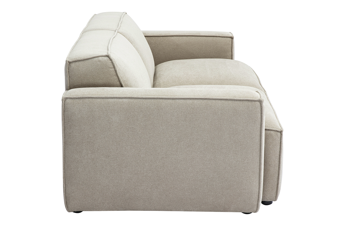 Canap modulable 3 places en tissu effet velours textur beige SPLIT