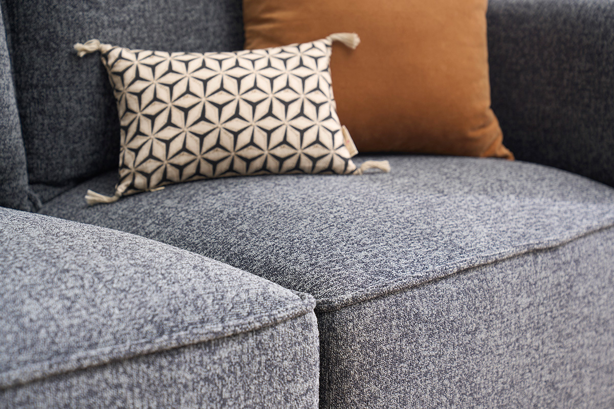 Canap modulable 4 places en tissu chin gris fonc KERRY