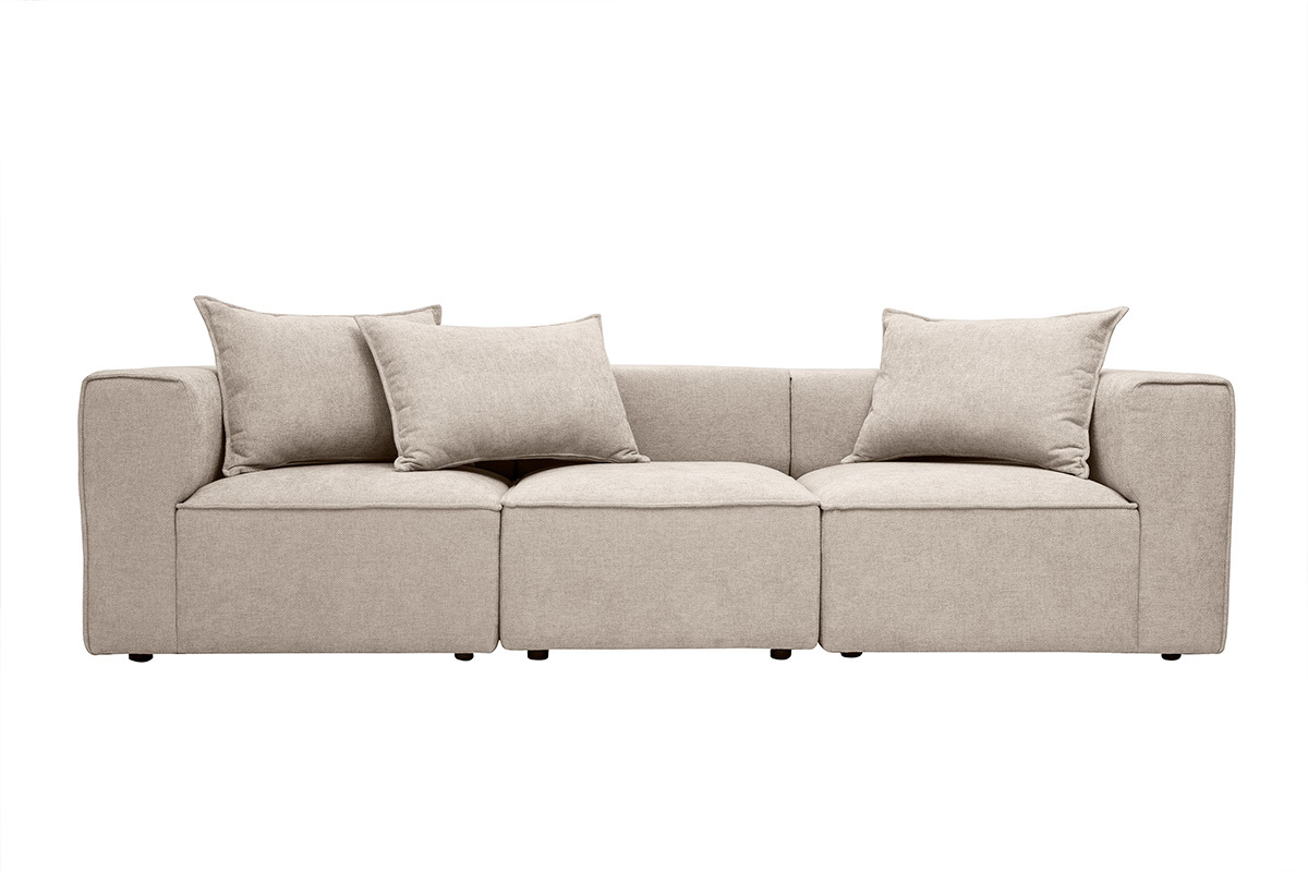 Canap� modulable 4 places en tissu effet velours textur� beige KERRY, vue de face