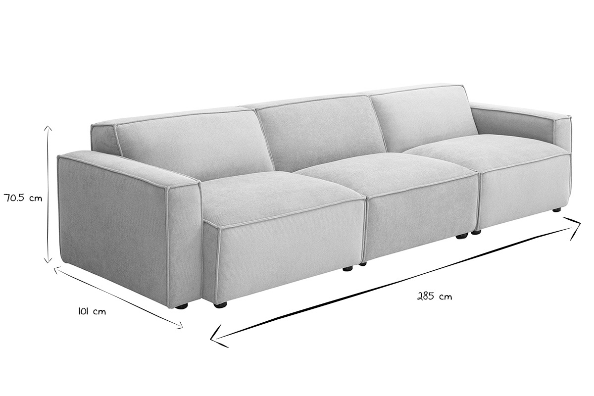 Dimensions du canap SPLIT 4 places en noir et blanc : L285 x P101 x H70.5 cm.