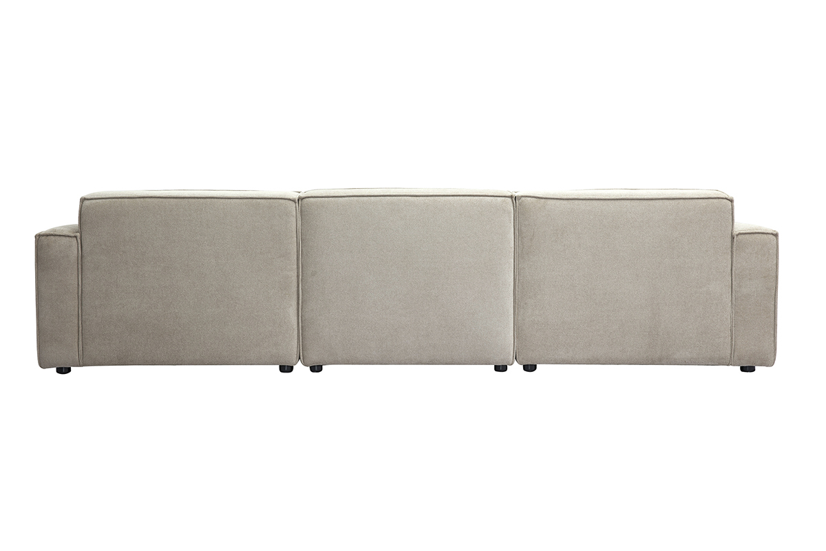 Canap modulable beige en tissu effet velours, vue de dos.