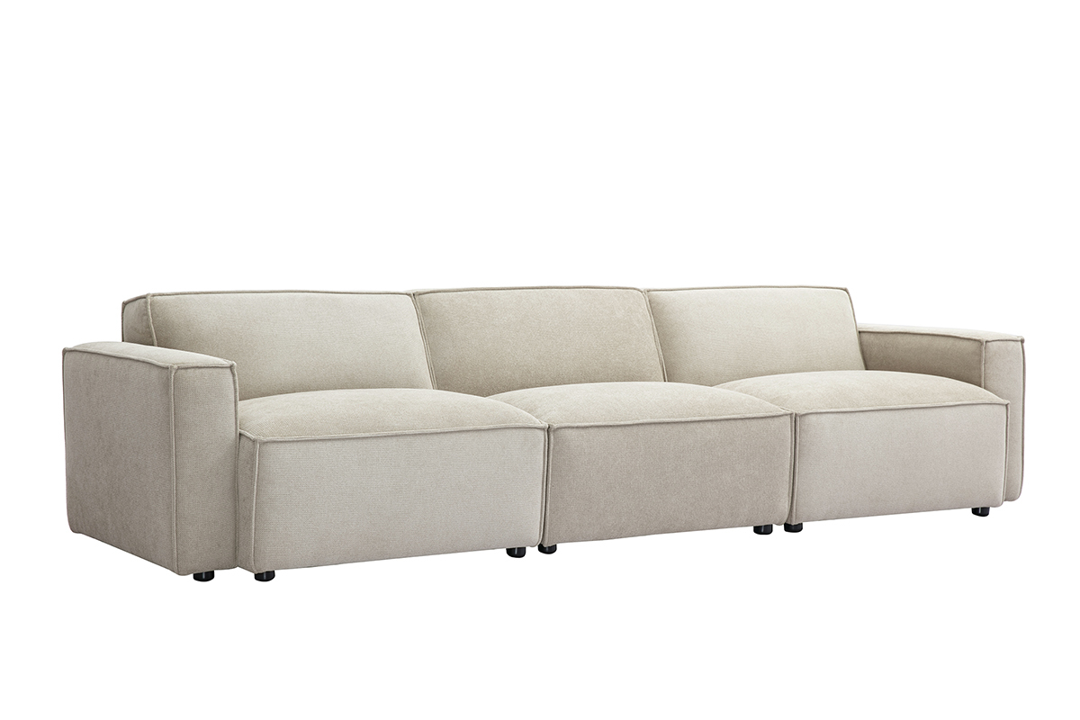 Canap modulable 4 places beige SPLIT en vue de 3/4.