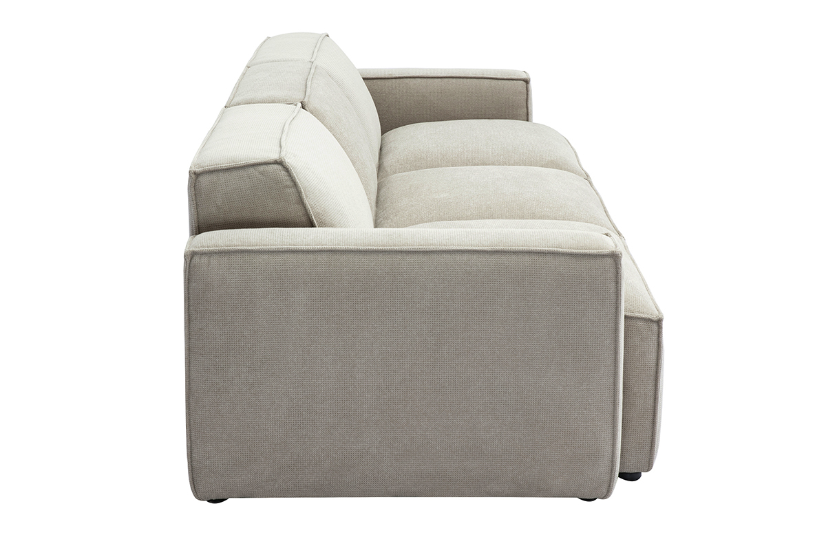Canap modulable beige effet velours, vue de ct.