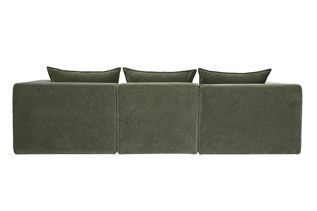 Canap� modulable 4 places en tissu effet velours vert kaki KERRY