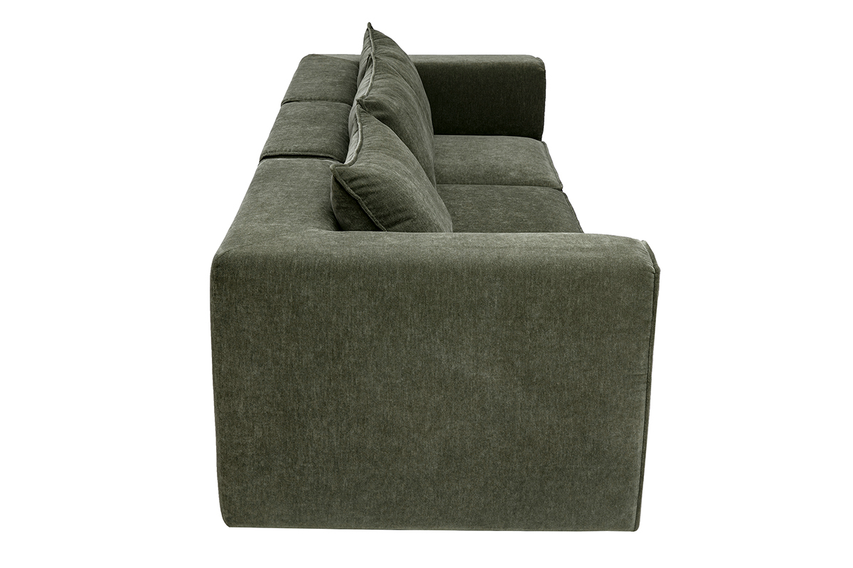 Canap� modulable 4 places en tissu effet velours vert kaki KERRY