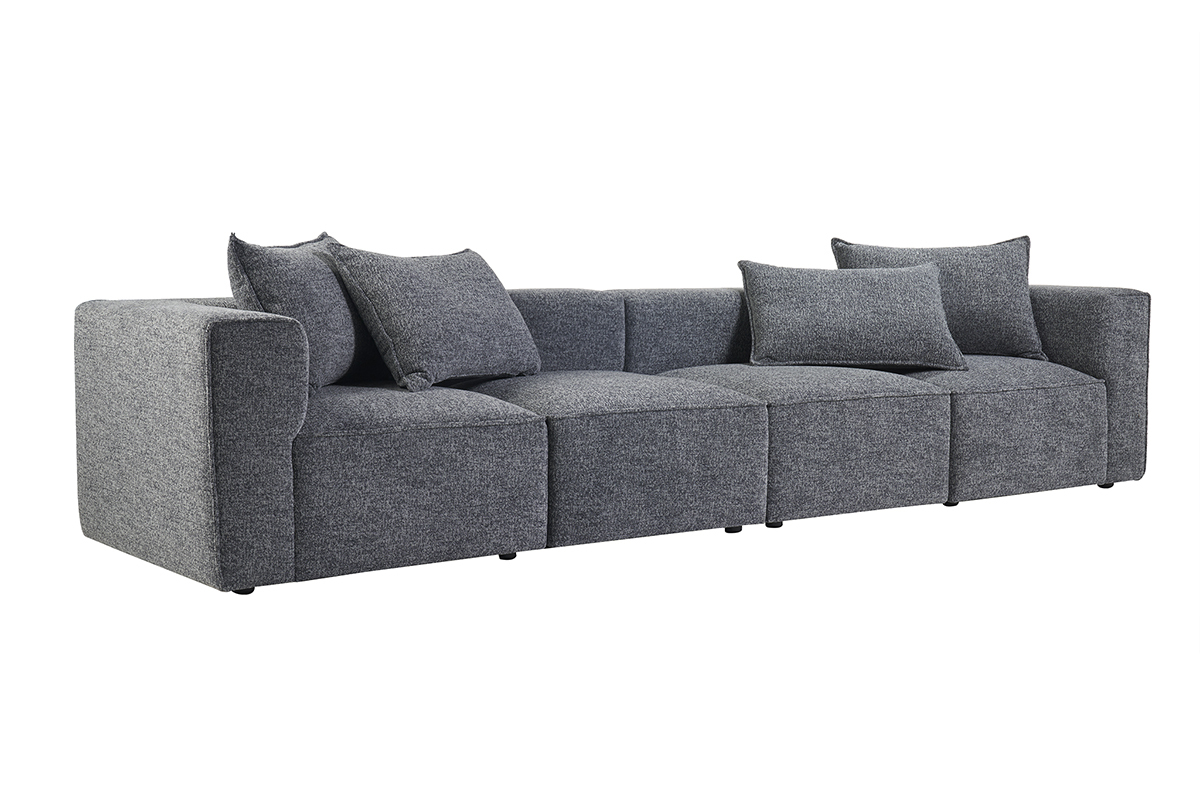 Canap modulable 5 places en tissu chin gris fonc