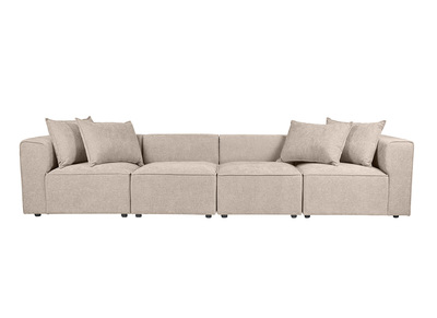 Canap&eacute; modulable 5 places en tissu effet velours textur&eacute; beige KERRY