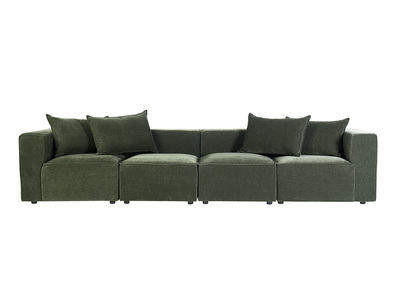 Canap&eacute; modulable 5 places en tissu effet velours vert kaki KERRY