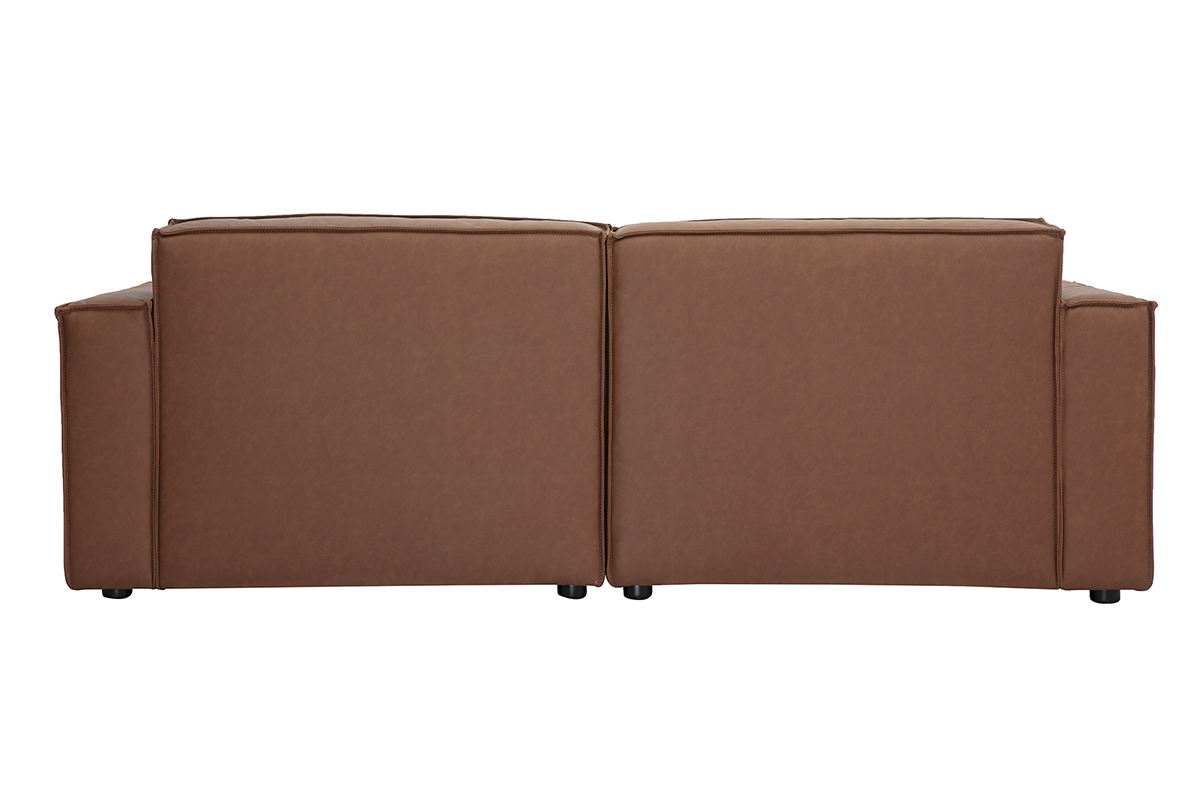 Canap modulable vintage en cuir marron de 2 places, collection SPLIT, vue de dos.