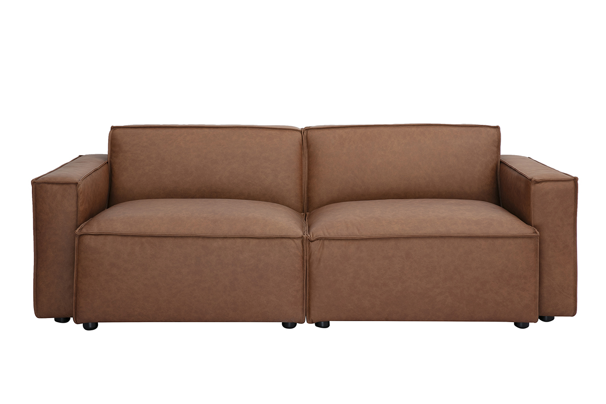 Canap modulable vintage 2 places en cuir marron