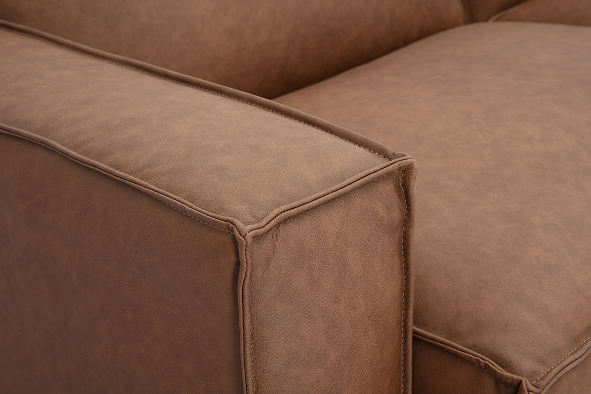 Zoom canap modulable vintage en cuir marron SPLIT