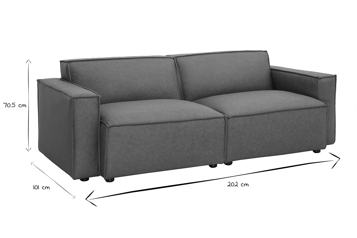 Canap modulable vintage 2 places en cuir marron SPLIT dimensions.