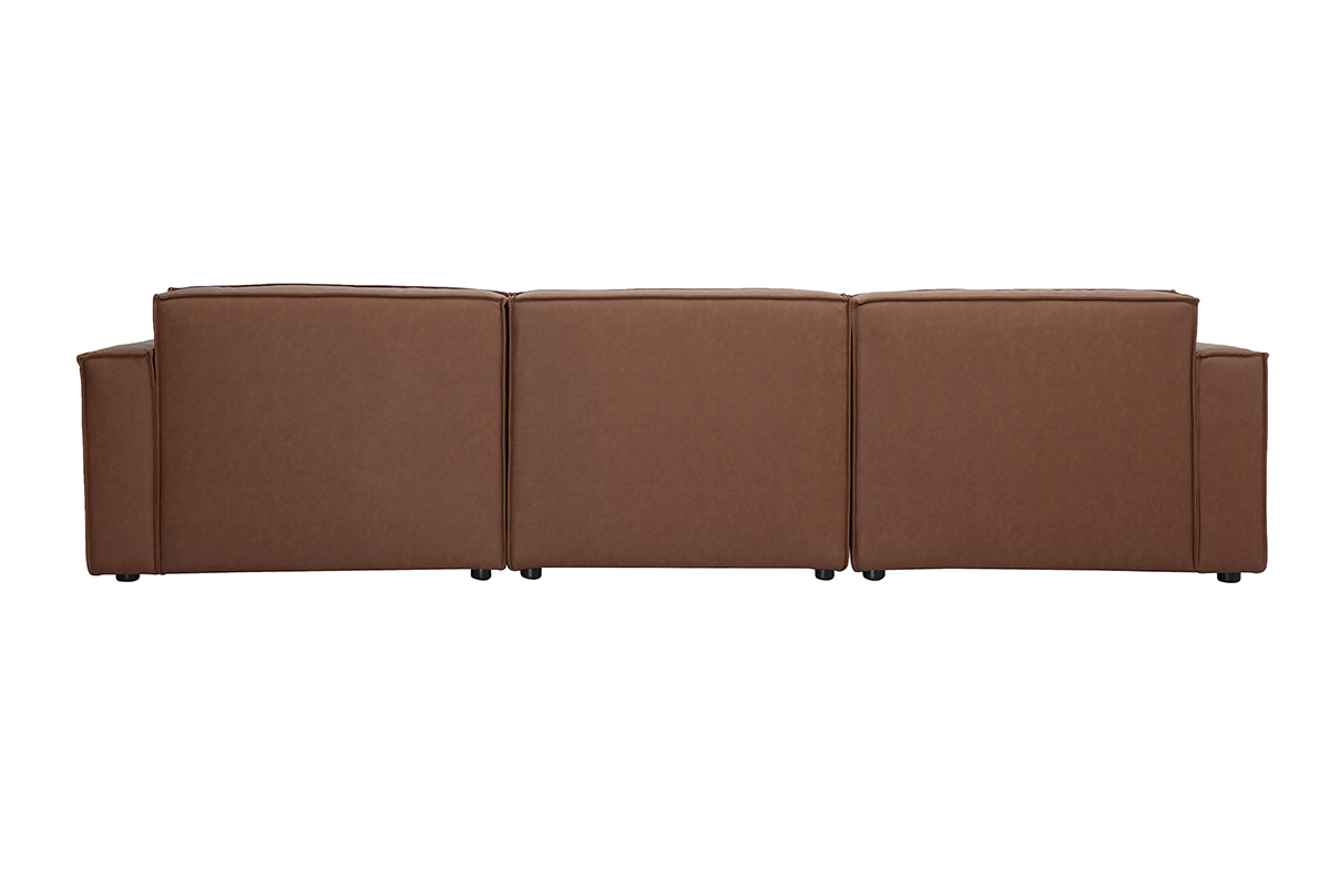 Canap modulable vintage 4 places en cuir marron SPLIT, vue de dos.