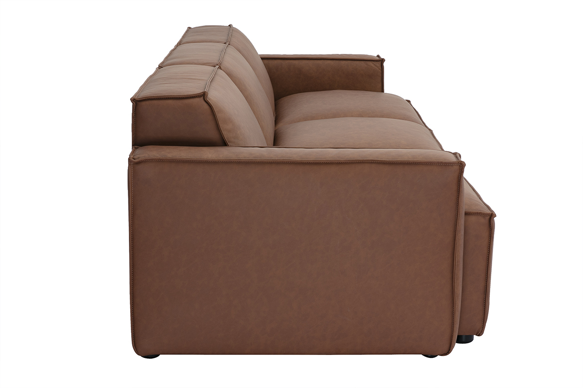 Canap modulable 4 places en cuir marron vintage SPLIT. Vue de profil.