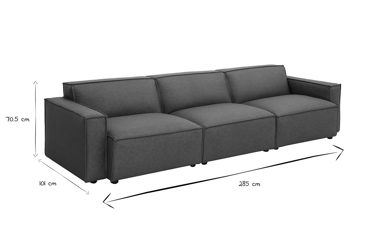 Dimensions du canap modulable 4 places SPLIT en cuir marron L285 x P101 x H70.5 cm