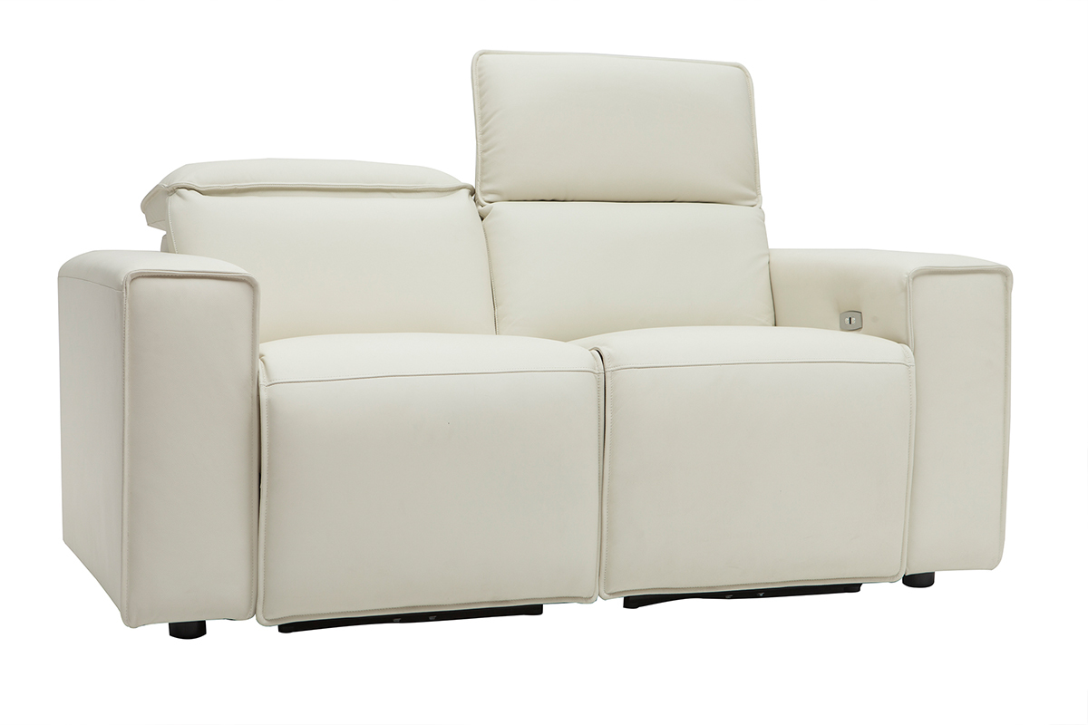 Canap� relax �lectrique en cuir blanc cass� avec t�ti�res ajustables RUIZ - cuir de vache