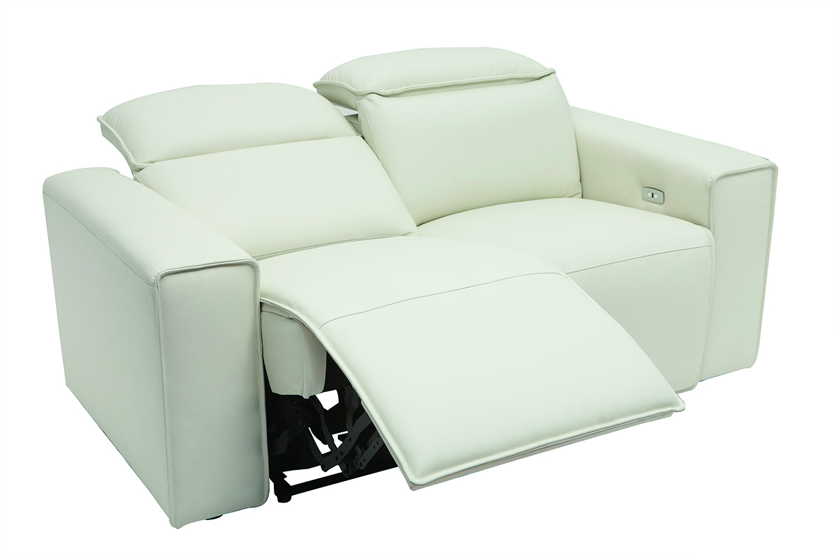 Canap� relax �lectrique en cuir blanc cass� avec t�ti�res ajustables RUIZ - cuir de vache