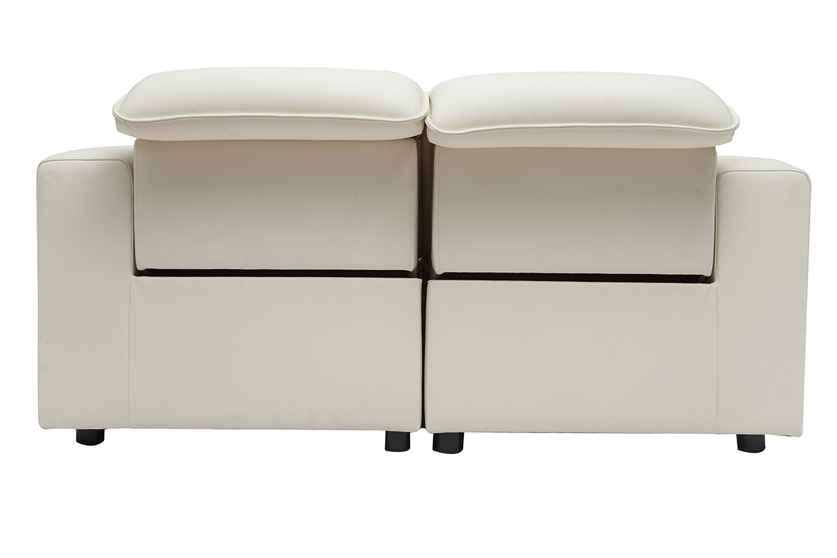 Canap� relax �lectrique en cuir blanc cass� avec t�ti�res ajustables RUIZ - cuir de vache