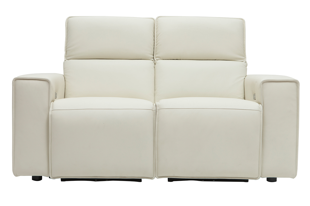 Canap� relax �lectrique en cuir blanc cass� avec t�ti�res ajustables RUIZ - cuir de vache