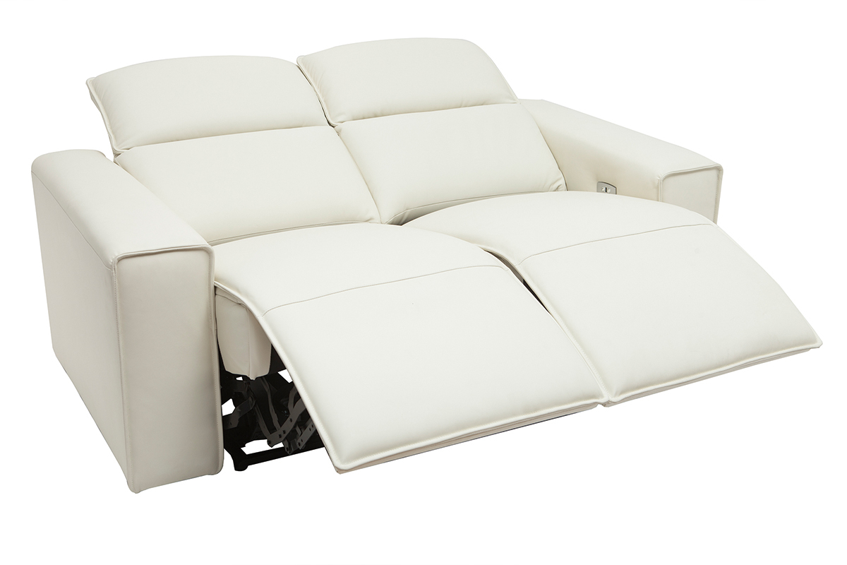 Canap� relax �lectrique en cuir blanc cass� avec t�ti�res ajustables RUIZ - cuir de vache