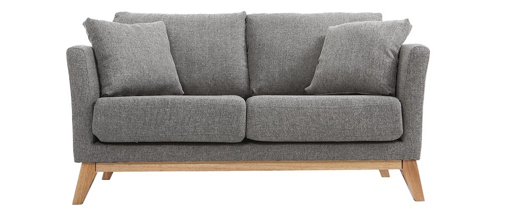Canap� scandinave 2 places d�houssable gris clair et bois OSLO